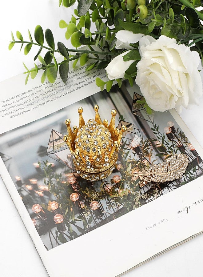 ELLDOO Gold Crown Trinket Box, Vintage Metal Enameled Decorative Box Ring Earrings Jewelry Organizer Gift Box for Girl Women - Image 5