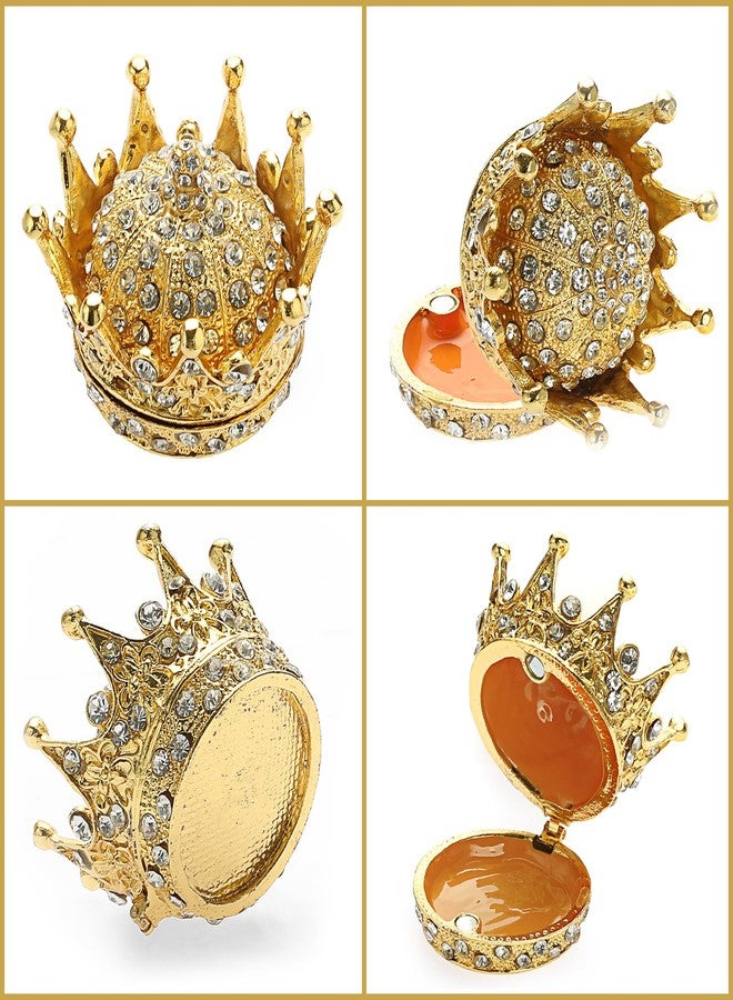 ELLDOO Gold Crown Trinket Box, Vintage Metal Enameled Decorative Box Ring Earrings Jewelry Organizer Gift Box for Girl Women - Image 3
