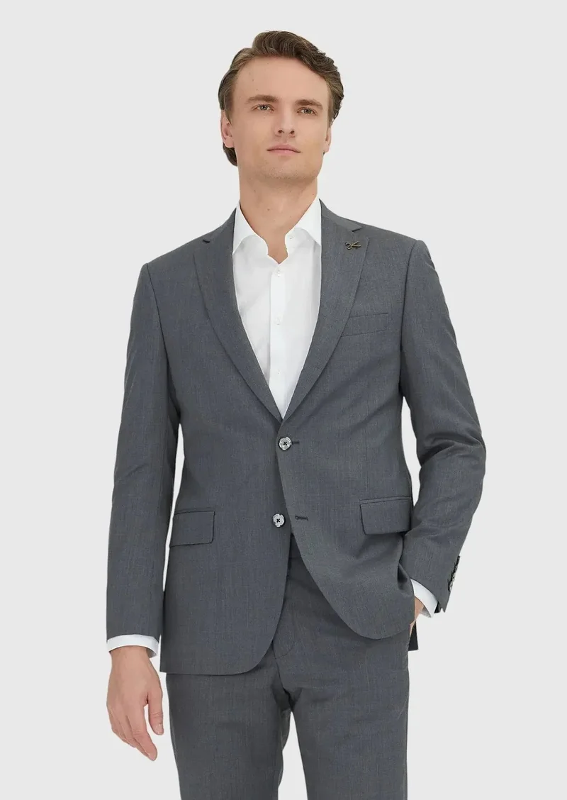 RAMSEY Grey Plain Regular Fit 100% Wool Suit