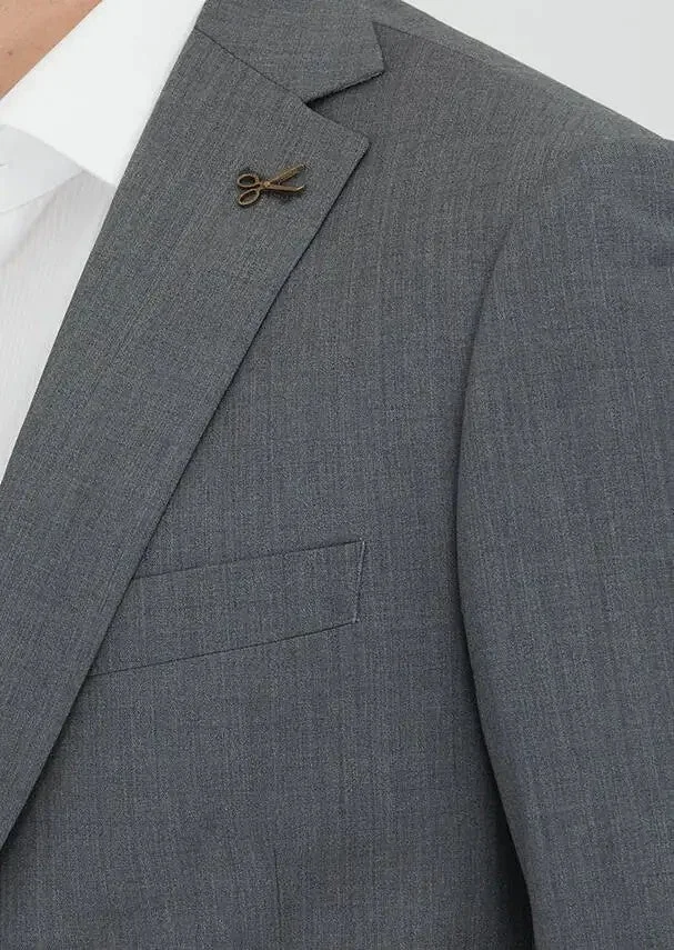 RAMSEY Grey Plain Regular Fit 100% Wool Suit