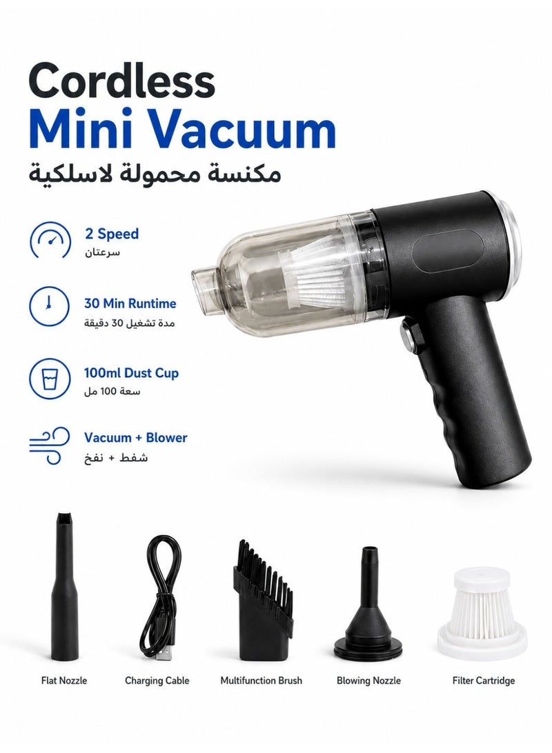 Leoxol Cordless Car Vacuum Cleaner 0.1L | 2 Speed Handheld Vacuum And Blower | Portable Mini Vacuum Cleaner With Filter Brush Nozzle For Car Home Office - Image 1