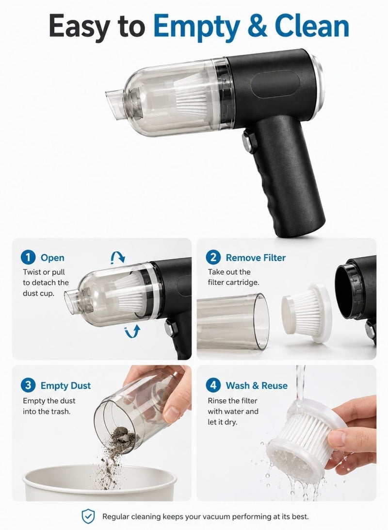 Leoxol Cordless Car Vacuum Cleaner 0.1L | 2 Speed Handheld Vacuum And Blower | Portable Mini Vacuum Cleaner With Filter Brush Nozzle For Car Home Office - Image 5