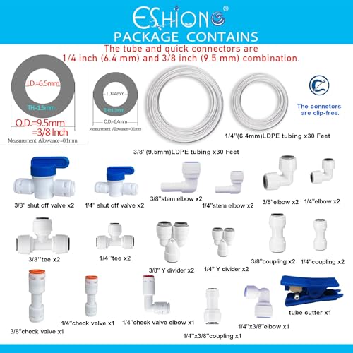 ESHIONG NSF Certified 14 38OD Water Line Tubing and Push to Connect Fittings for RO Reverse Osmosis Water Filter 30 pcs30 feet 14 tubing30 feet 38 tubing - Image 3