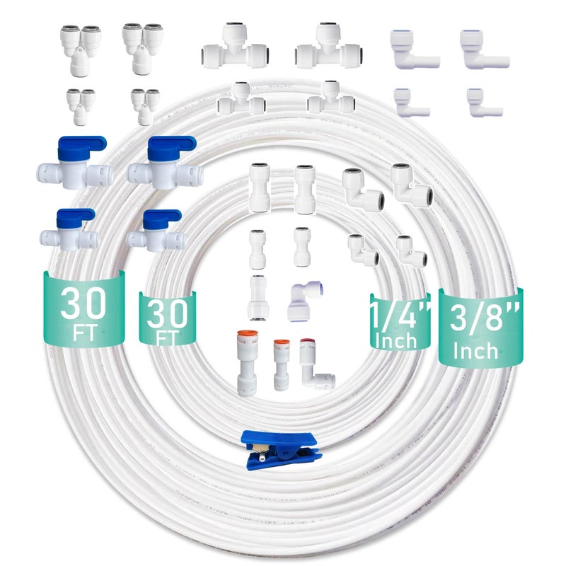 ESHIONG NSF Certified 14 38OD Water Line Tubing and Push to Connect Fittings for RO Reverse Osmosis Water Filter 30 pcs30 feet 14 tubing30 feet 38 tubing - Image 2