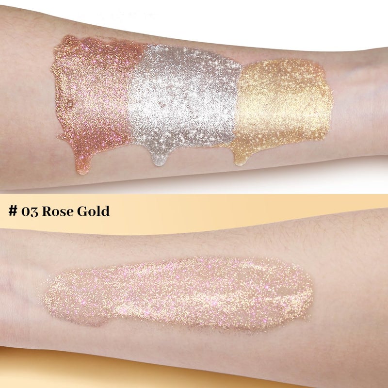 UCANBE Hydrating Body Glitter Dewy Highlighter Makeup Luminizer Drops Body Shimmer Liquid Face Glow Sparkles for Women Gifts (Rose Gold - 03) - Image 3