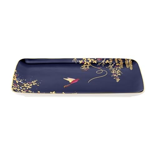 Portmeirion Sara Miller Chelsea Trinket Tray - 7.4 Inch Fine China Tray with 22 Karat Gold, Hummingbird Design in Dark Blue for Cheese Board - Decorative Gift-Boxed Serveware or Vanity Accent - Image 1