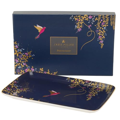 Portmeirion Sara Miller Chelsea Trinket Tray - 7.4 Inch Fine China Tray with 22 Karat Gold, Hummingbird Design in Dark Blue for Cheese Board - Decorative Gift-Boxed Serveware or Vanity Accent - Image 2