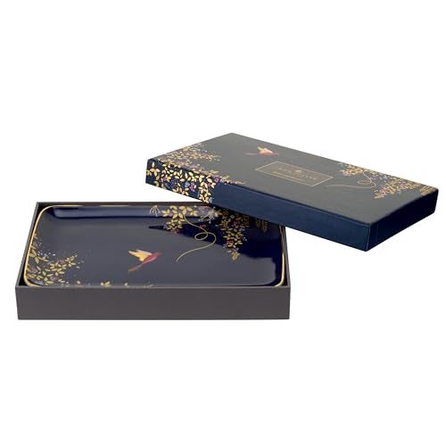 Portmeirion Sara Miller Chelsea Trinket Tray - 7.4 Inch Fine China Tray with 22 Karat Gold, Hummingbird Design in Dark Blue for Cheese Board - Decorative Gift-Boxed Serveware or Vanity Accent - Image 3
