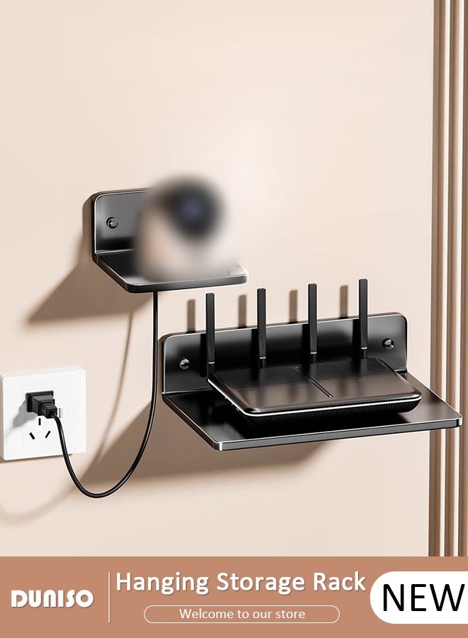 DUNISO Aluminum Alloy WiFi Router Wall Mount Shelf, Small Mini Projector Shelf Modem Shelf Cable Box Wall Mount Router Wall Mount,Projector Wall Mount Floating Accessories,Storage & Stability - Image 1