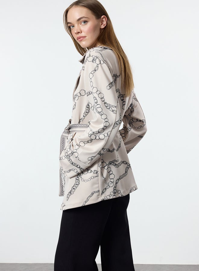 trendyol Mink Double Breasted Collar Patterned Scuba/Diving Jacket - Image 2