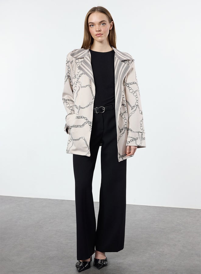 trendyol Mink Double Breasted Collar Patterned Scuba/Diving Jacket - Image 1