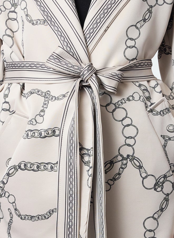 trendyol Mink Double Breasted Collar Patterned Scuba/Diving Jacket - Image 3