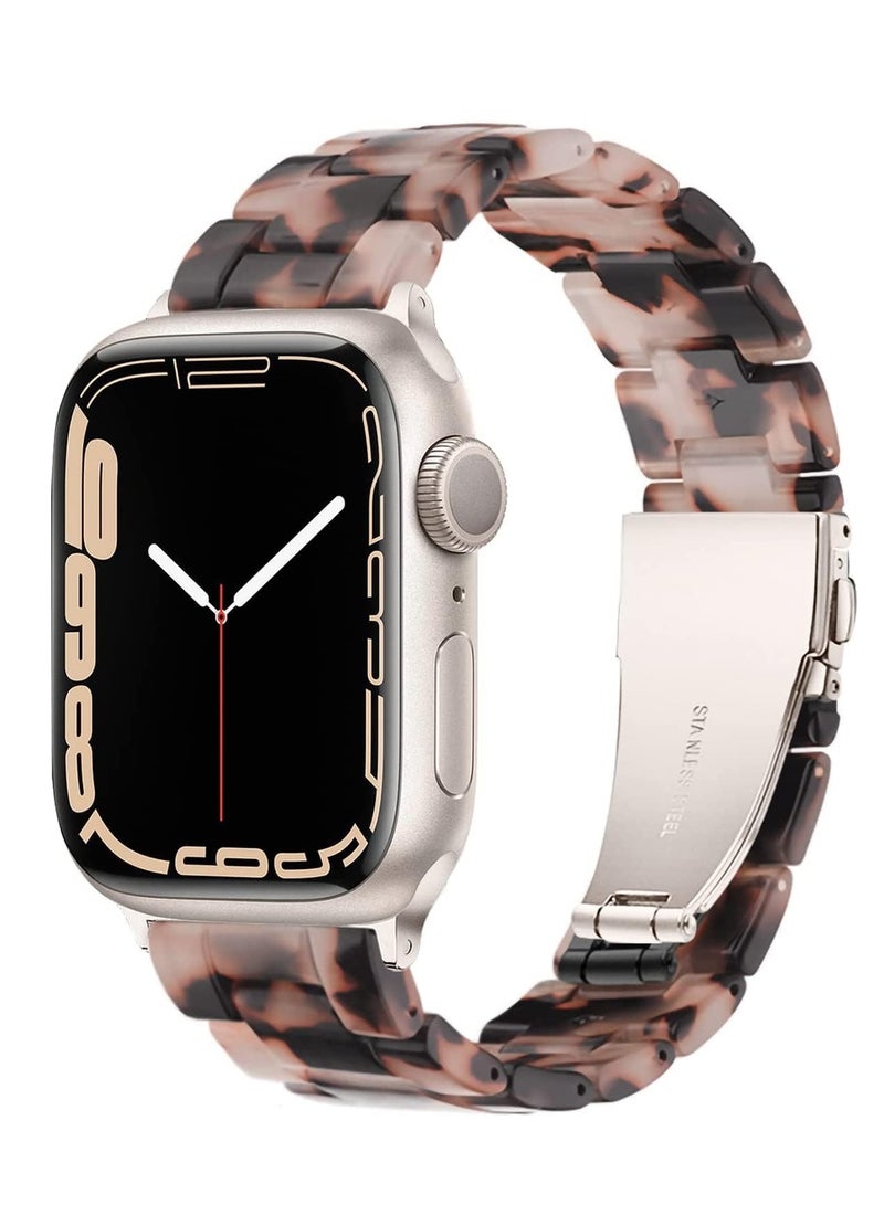 SYOSI Apple Watch Band - Fashion Resin Apple Watch Series 7 band Starlight Compatible with Copper Stainless Steel Buckle for Apple Watch Series 8 7 SE 6 5 4 3 2 1 Tortoise Flower, 38mm/40mm/41mm - Image 1