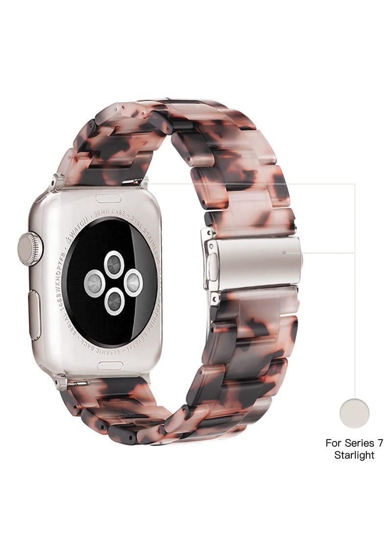 SYOSI Apple Watch Band - Fashion Resin Apple Watch Series 7 band Starlight Compatible with Copper Stainless Steel Buckle for Apple Watch Series 8 7 SE 6 5 4 3 2 1 Tortoise Flower, 38mm/40mm/41mm - Image 2