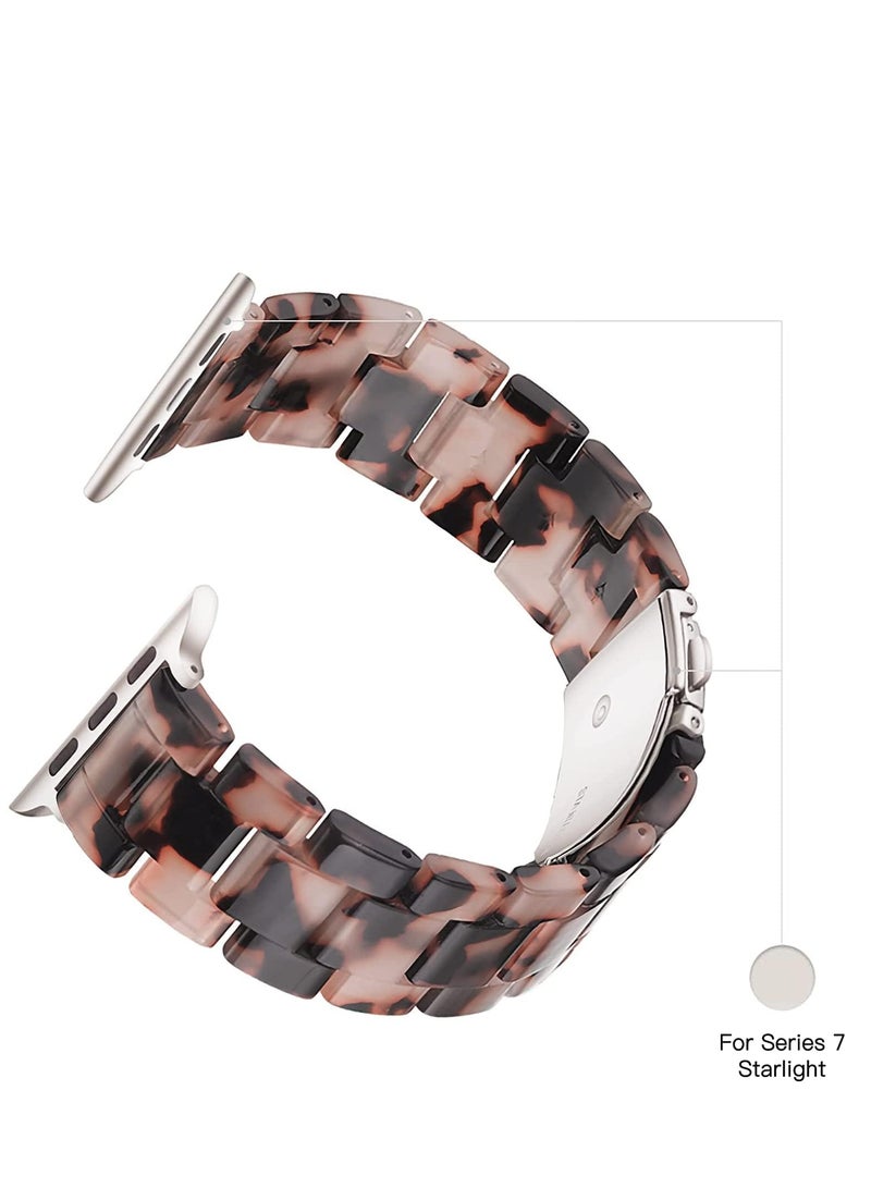 SYOSI Apple Watch Band - Fashion Resin Apple Watch Series 7 band Starlight Compatible with Copper Stainless Steel Buckle for Apple Watch Series 8 7 SE 6 5 4 3 2 1 Tortoise Flower, 38mm/40mm/41mm - Image 4