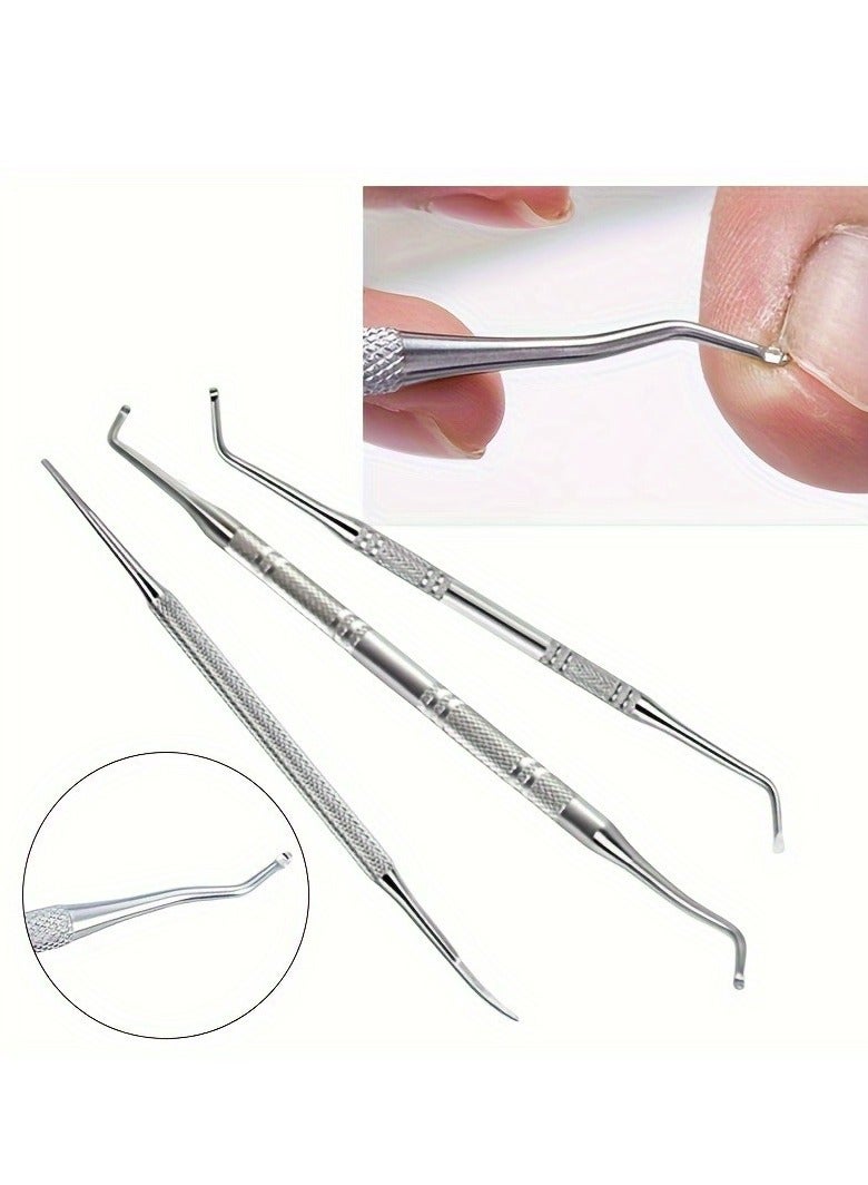 3pcs Professional Ingrown toenail Tool, Toenail File and Lifters,Professional Surgical Safe Nail Treatment Pedicure Tool Kit Under Nail Cleaner Tools Pain Relief,Durable Stainless Steel Pedicure Tools - Image 1