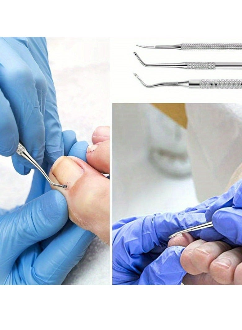 3pcs Professional Ingrown toenail Tool, Toenail File and Lifters,Professional Surgical Safe Nail Treatment Pedicure Tool Kit Under Nail Cleaner Tools Pain Relief,Durable Stainless Steel Pedicure Tools - Image 2