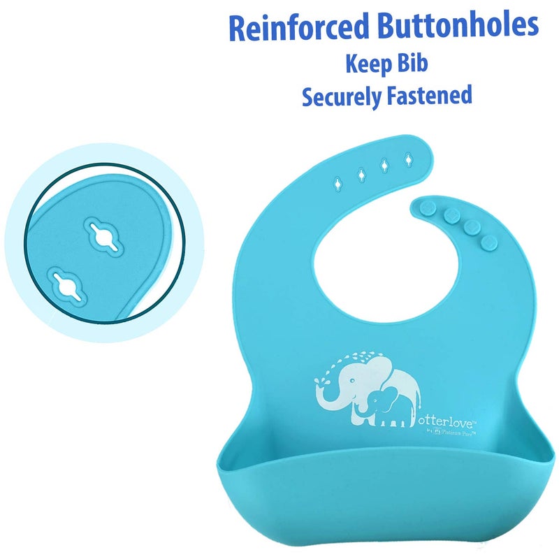 Otterlove Silicone Bib-100% Pure Platinum LFGB Baby Bibs 6-48 months-No Fillers-BPA and Phthalate Free (2 Bib Pack - Blue Elephants & Lemon Lime Otters) - Image 4