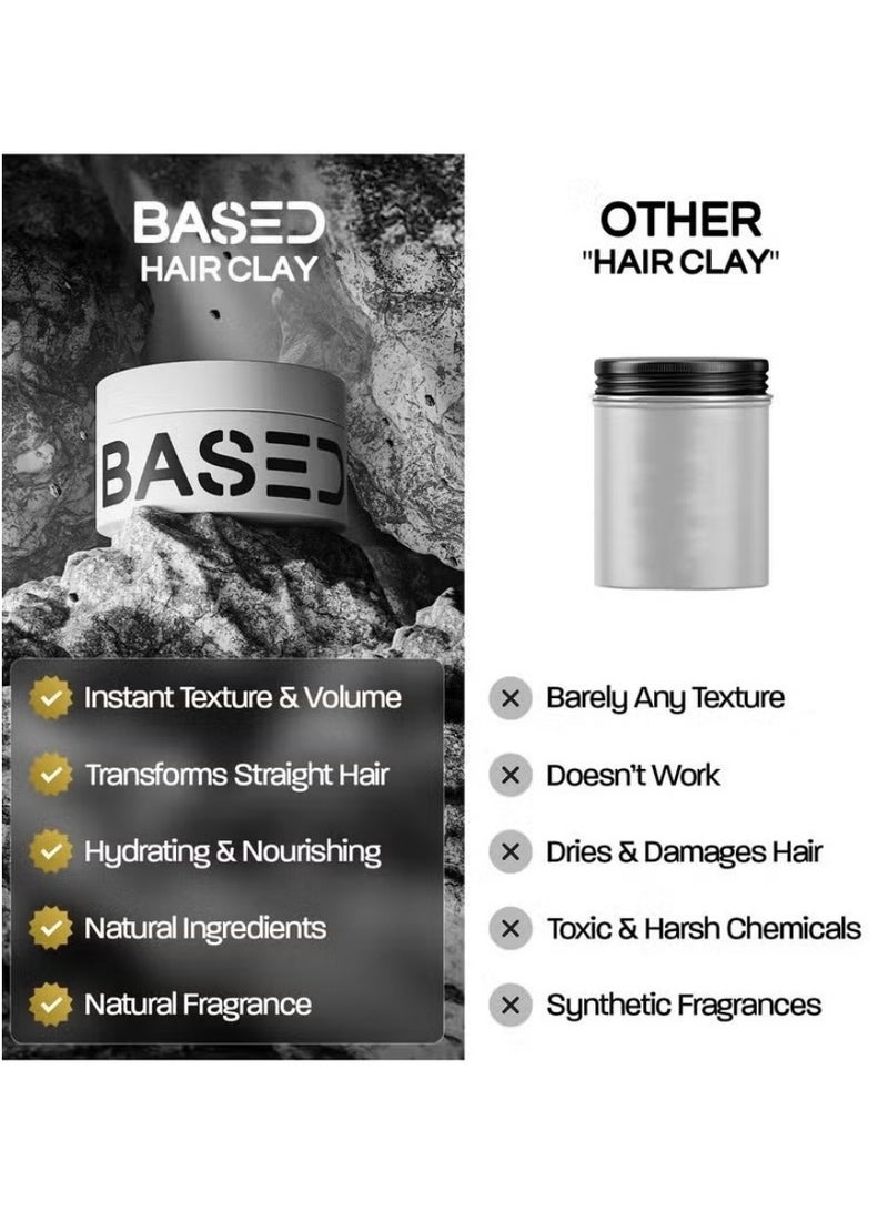 Based Bodyworks Men's Hair Styling Clay Strong Hold Texturizing Matte Finish Zero Shine Sandalwood Scent for All Hair Types 3oz - Image 3