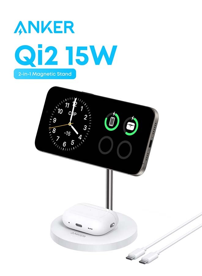 Anker Upgraded MagSafe Compatible Charger Stand, MagGo 2-in-1 Charging Station, Qi2 Certified 15W Wireless Charger Stand, for iPhone 17/16/15/14/13, AirPods Pro (No AC Adapter) - Image 1