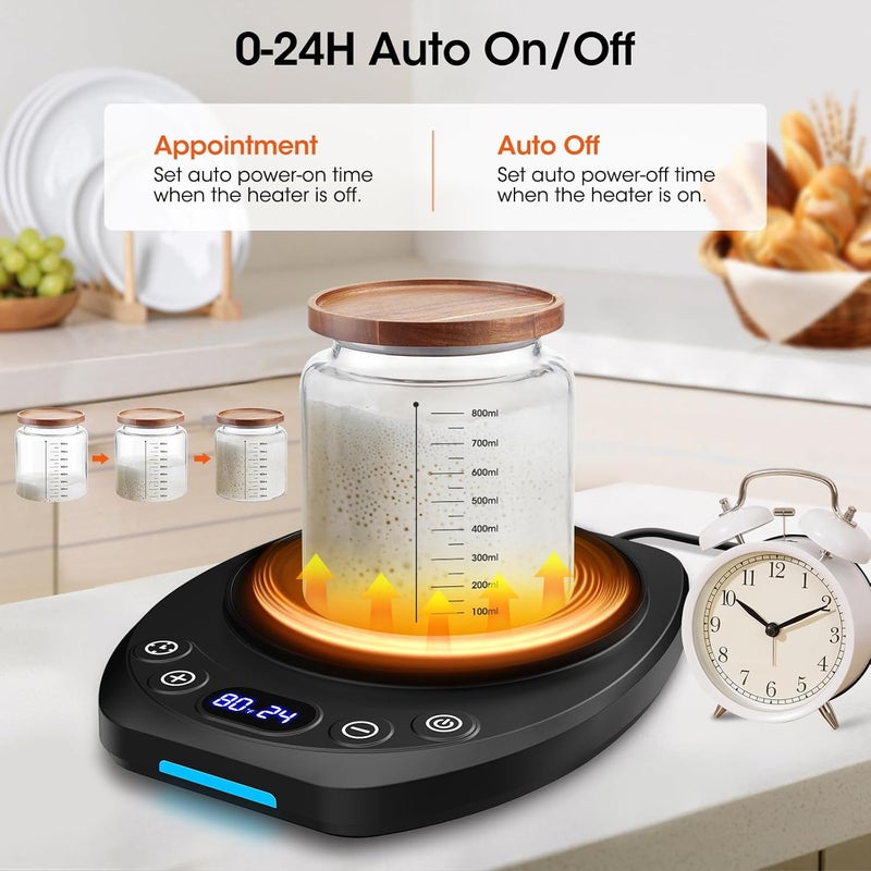 MQFORU Upgrade Sourdough Starter Warmer Mat, Precise 1°F Thermostat Control (70-120°F), Smart Memory Leavening Pad for Kitchen Sourdough and Bagels, 0-24H Timer with US Plug, °C/°F Display - Image 3