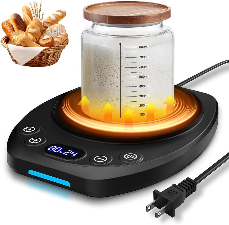 MQFORU Upgrade Sourdough Starter Warmer Mat, Precise 1°F Thermostat Control (70-120°F), Smart Memory Leavening Pad for Kitchen Sourdough and Bagels, 0-24H Timer with US Plug, °C/°F Display - Image 1