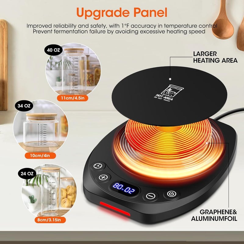 MQFORU Upgrade Sourdough Starter Warmer Mat, Precise 1°F Thermostat Control (70-120°F), Smart Memory Leavening Pad for Kitchen Sourdough and Bagels, 0-24H Timer with US Plug, °C/°F Display - Image 4