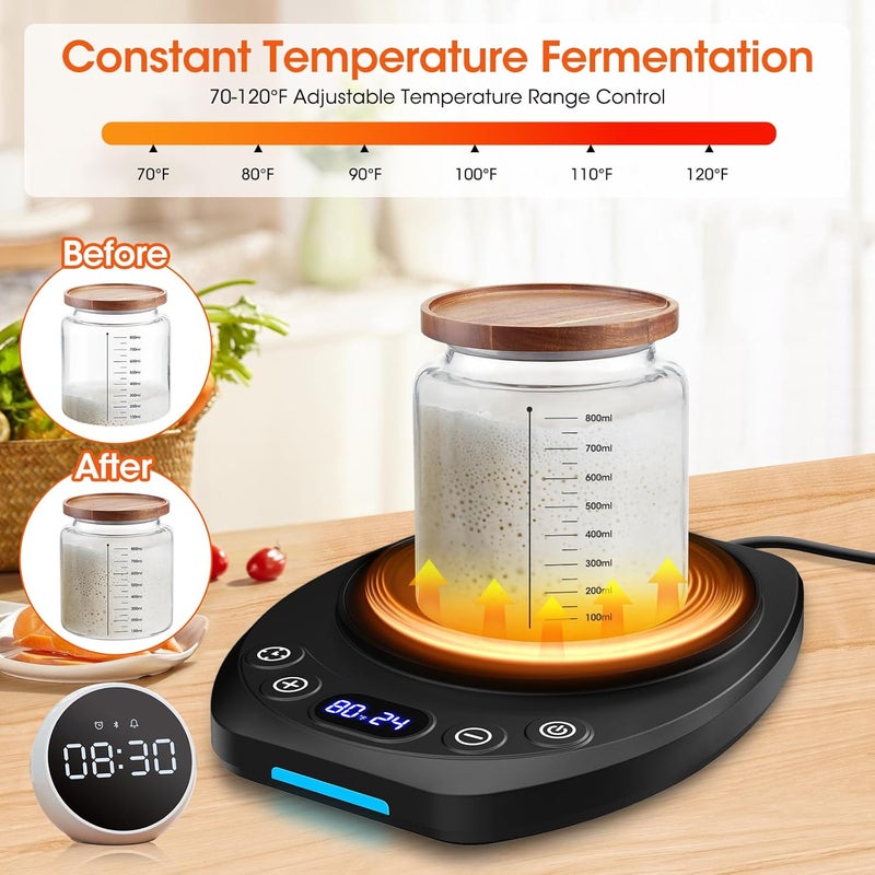 MQFORU Upgrade Sourdough Starter Warmer Mat, Precise 1°F Thermostat Control (70-120°F), Smart Memory Leavening Pad for Kitchen Sourdough and Bagels, 0-24H Timer with US Plug, °C/°F Display - Image 2