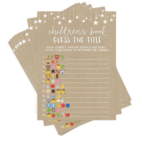 Printed Party Baby Shower Games for Boy or Girl Guess The Childrens Book Title Game Rustic Kraft Country Barn Design 50 Cards - Image 1