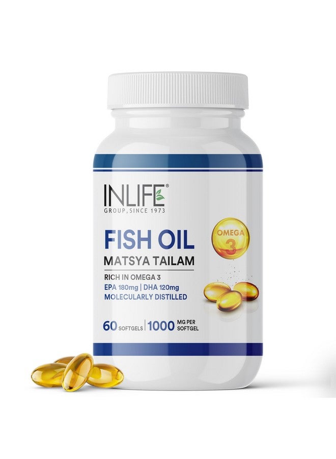 Inlife كبسولات زيت السمك أوميغا 3 INLIFE 1000 ملغ | صحة القلب والدماغ والمفاصل | مكمل مركز عالي التقطير - 60 كبسولة لينة (عبوة من 1، 60) - Image 1