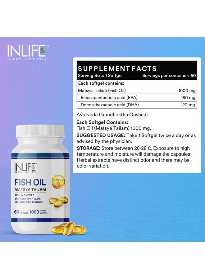 Inlife كبسولات زيت السمك أوميغا 3 INLIFE 1000 ملغ | صحة القلب والدماغ والمفاصل | مكمل مركز عالي التقطير - 60 كبسولة لينة (عبوة من 1، 60) - Image 2