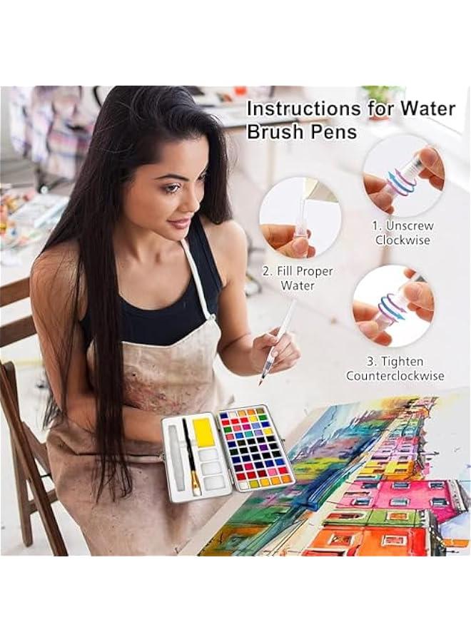 50 Watercolor Paint Set, Portable Watercolor Painting Kits with Regular, Macaron, Metallic  Fluorescent Colors - Art Supplies Kit with Gift Box for Kids, Adults, Beginners, Artists - Image 5