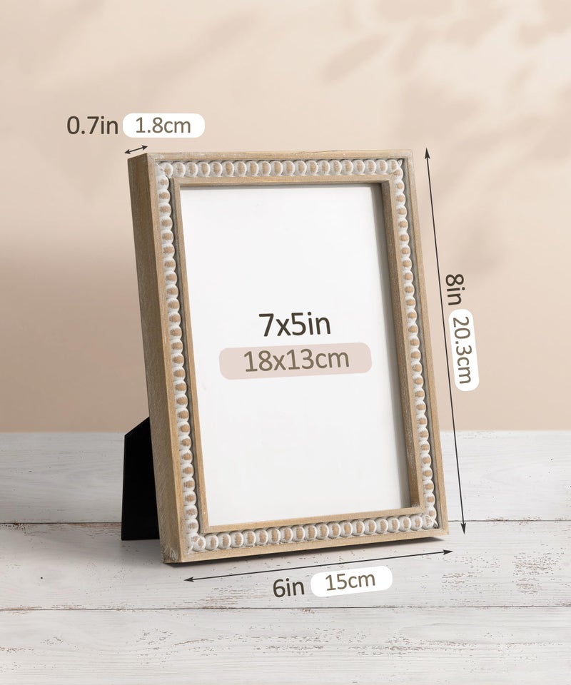 SUMGAR 5x7 Picture Frame 7x5 Photo Frame White Wood Farmhouse Boho Wall Mounted Shabby Chic Display for Desk Birthday Friend Gifts for Christmas with Decorative Distressed Pine Beads - Image 3