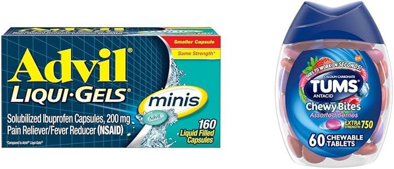 Advil أدفيل ليكوي جيلز مينيز مسكن للألم وخافض للحرارة دواء للألم للبالغين تومس قضبان مضغ أقراص مضادة للحموضة لتخفيف حرقة المعدة وعسر الهضم - Image 1