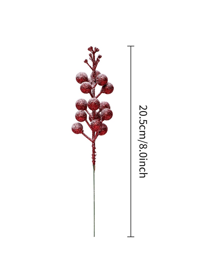 Kesywale 16 Pieces Artificial Glitter Berries Stems  8-Inch Frosted Christmas Picks Berry Sprays Twig Glitter Holly Berry Branches for Xmas Tree Fillers Ornaments  Wreath  Crafts  Home Holiday Decor (Red)  - Image 2