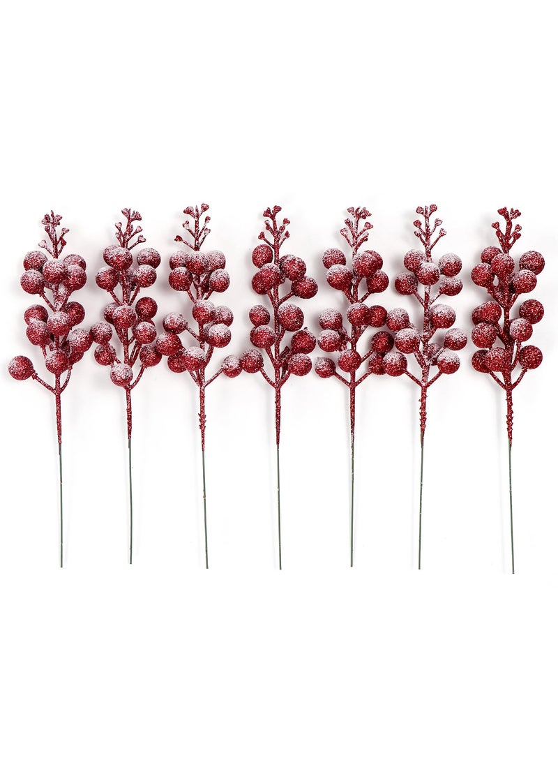 Kesywale 16 Pieces Artificial Glitter Berries Stems  8-Inch Frosted Christmas Picks Berry Sprays Twig Glitter Holly Berry Branches for Xmas Tree Fillers Ornaments  Wreath  Crafts  Home Holiday Decor (Red)  - Image 3