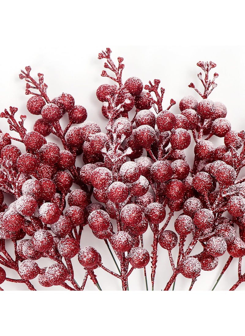 Kesywale 16 Pieces Artificial Glitter Berries Stems  8-Inch Frosted Christmas Picks Berry Sprays Twig Glitter Holly Berry Branches for Xmas Tree Fillers Ornaments  Wreath  Crafts  Home Holiday Decor (Red)  - Image 5
