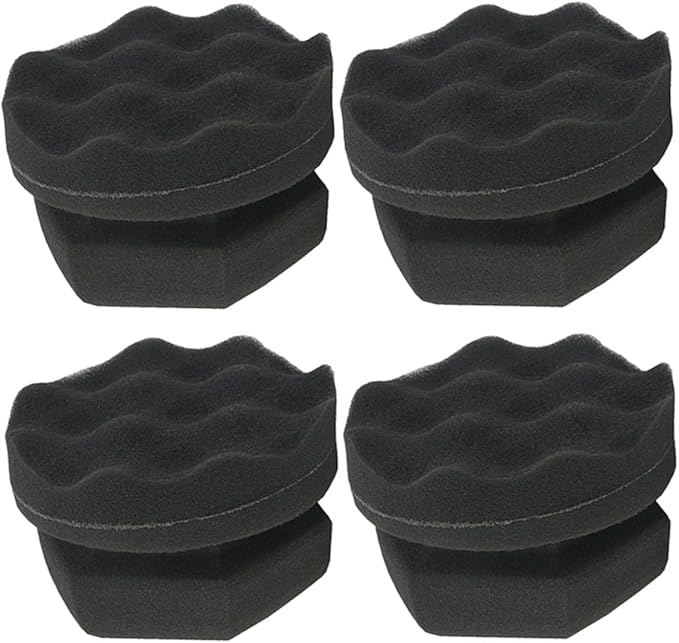 High Density Wave Pattern Waxing Sponge Applicator Black Size 2 For Car Detailing Tire Shine And Interior Cleaning - Image 1