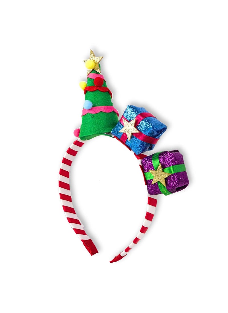 Needzo Needzo Christmas Headband for Women, Tree with Sparkly Presents, 2024 Holiday Party Hair Accessories, One Size 