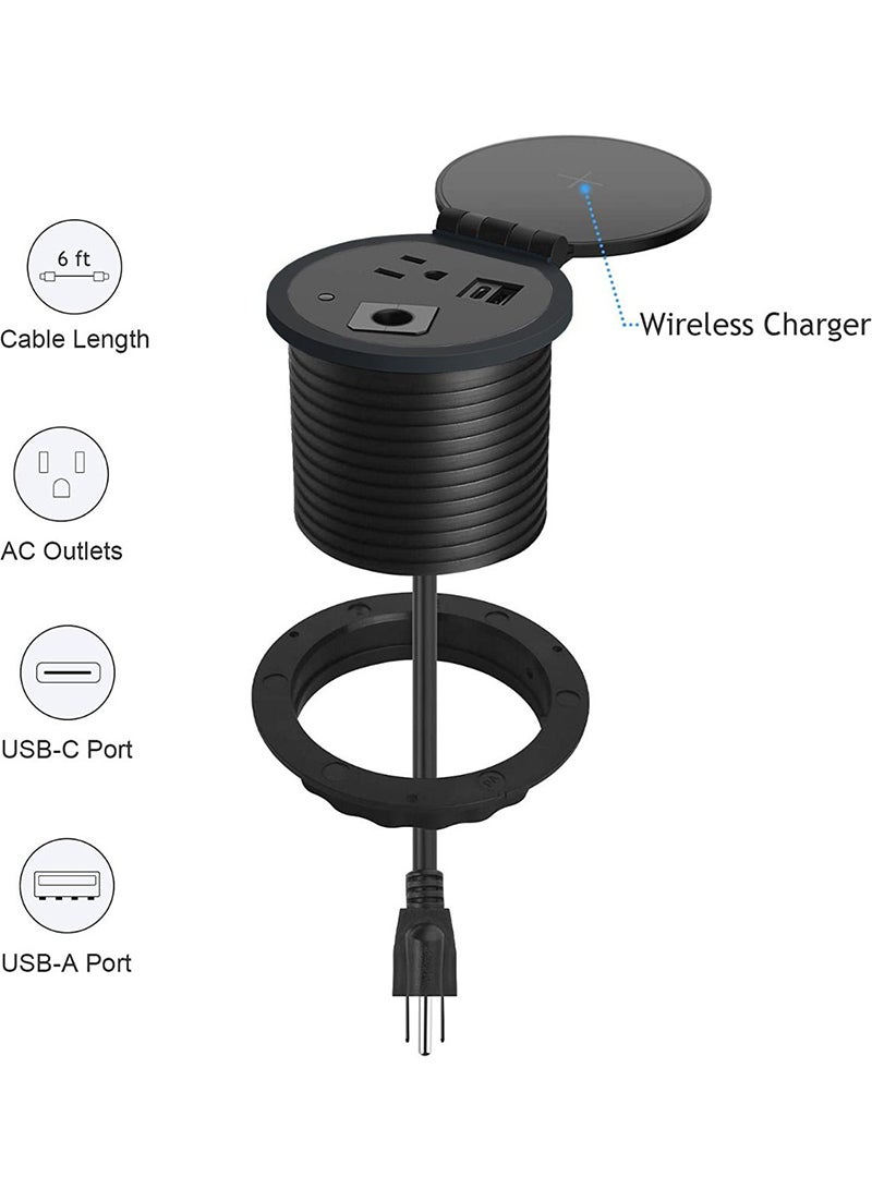 Mahmayi ماحماي 51-1H وحدة طاقة دائرية مكتبية مع منفذ USB لمكتب المكتب - أسود - Image 2