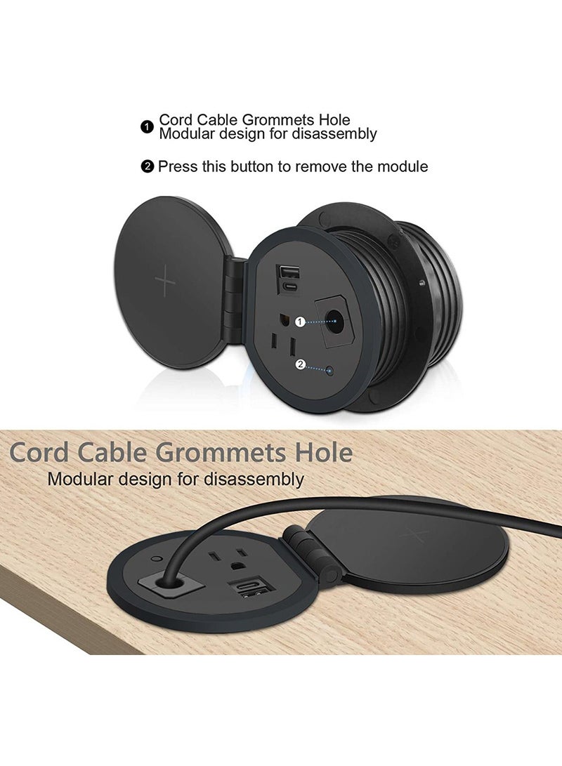 Mahmayi ماحماي 51-1H وحدة طاقة دائرية مكتبية مع منفذ USB لمكتب المكتب - أسود - Image 4