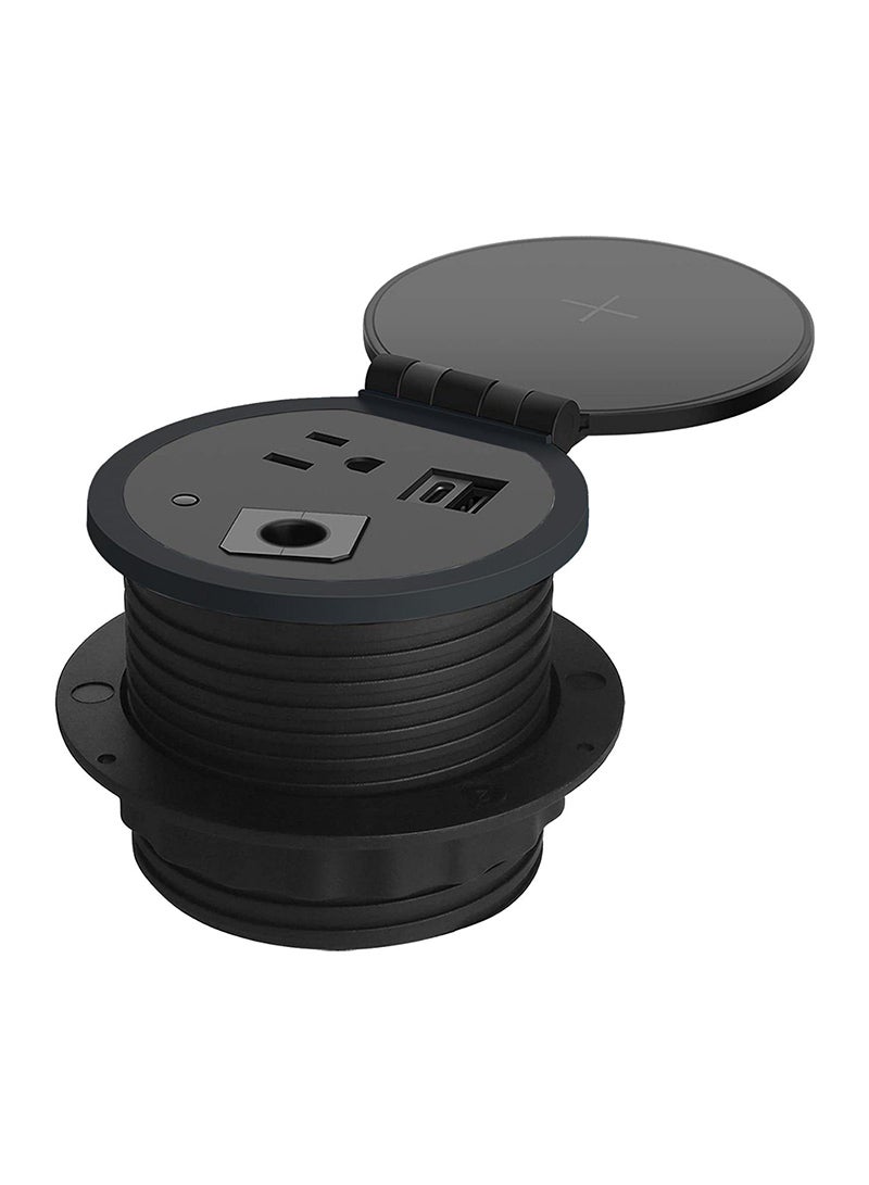 Mahmayi ماحماي 51-1H وحدة طاقة دائرية مكتبية مع منفذ USB لمكتب المكتب - أسود - Image 1