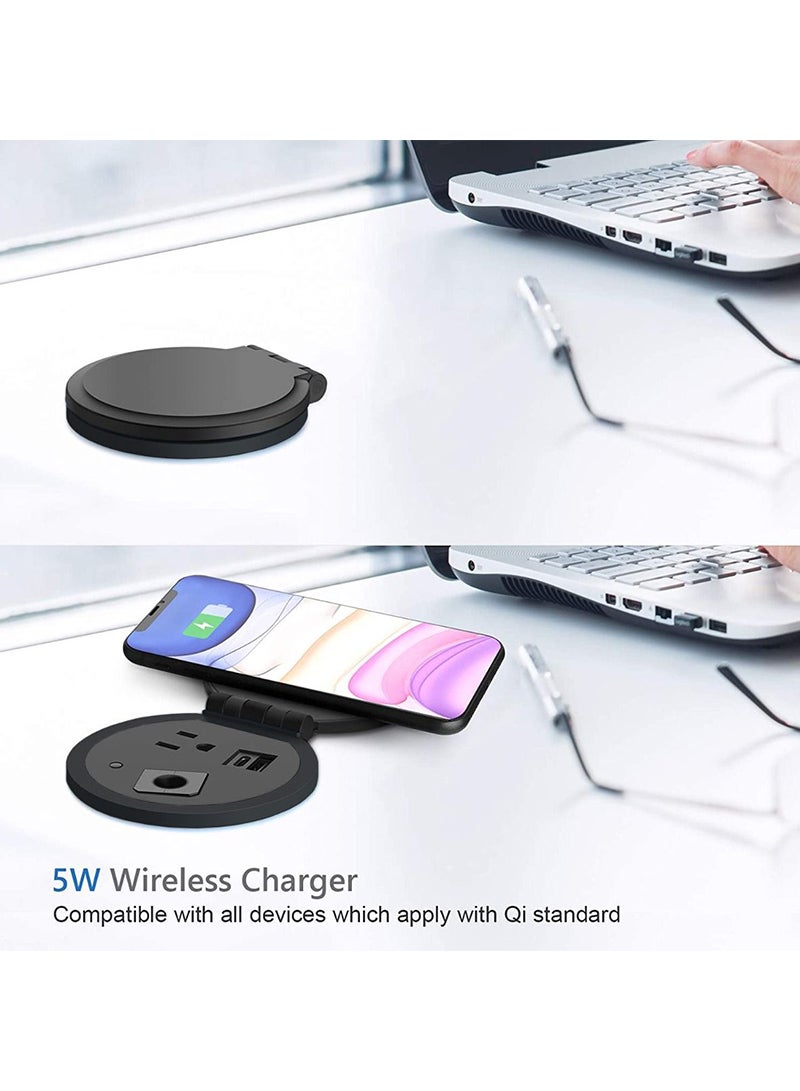 Mahmayi ماحماي 51-1H وحدة طاقة دائرية مكتبية مع منفذ USB لمكتب المكتب - أسود - Image 3