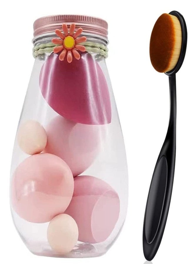 Aternal Beauty Blender Jar Set, Face Makeup Sponge 5Pcs Puff Teardrop Blender Foundation Sponge Set with Flower Hair Rubber Band Gift Bottle Design Makeup Egg Sponge for Girls with Toothbrush Makeup Brush - Image 1