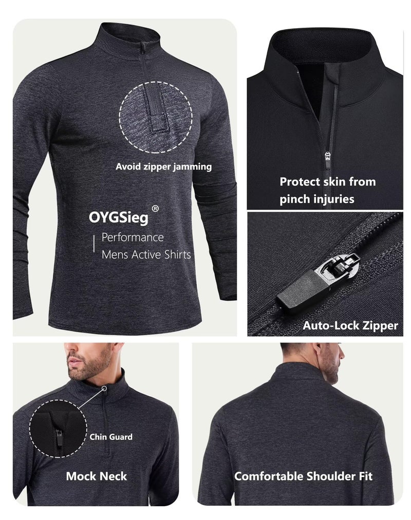 OYGSieg 4 Pack Men's Quarter Zip Pullover Lightweight Quick Dry Active Casual Athletic Long Sleeve Tops M - Image 5
