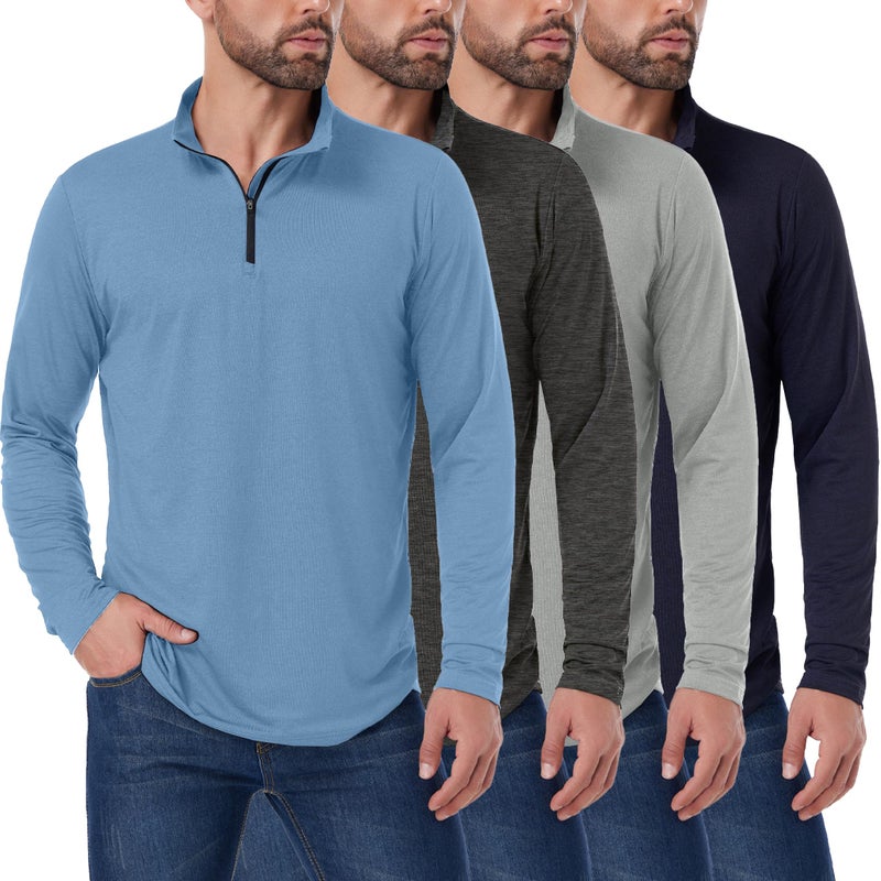 OYGSieg 4 Pack Men's Quarter Zip Pullover Lightweight Quick Dry Active Casual Athletic Long Sleeve Tops M - Image 1