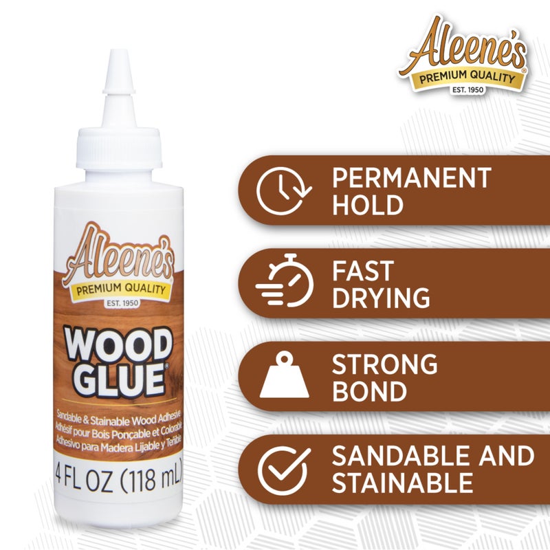 Aleene's DIY Wood Glue, Sandable, Stainable, Paintable Wood Bond, Permanent Hold, Nontoxic, Fast Drying, 4 fl oz 3-Pack - Image 3