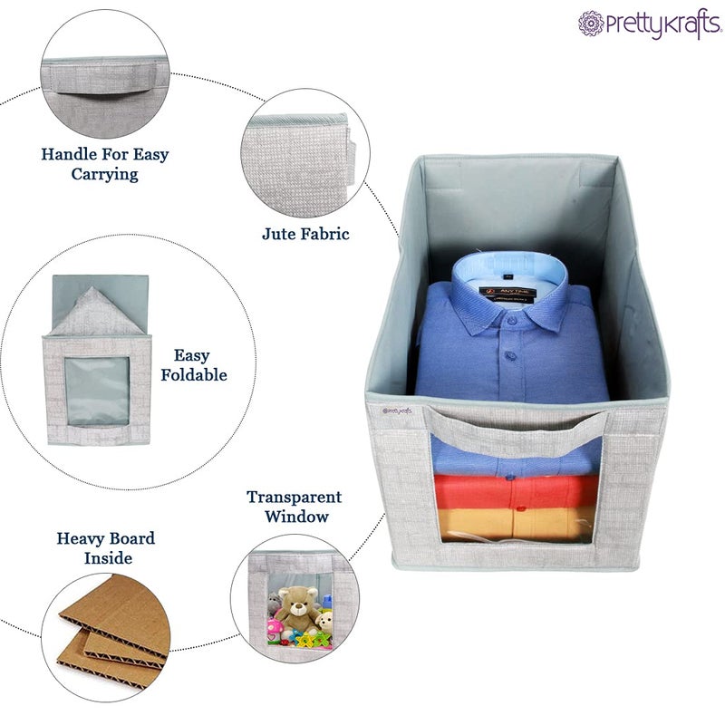 PrettyKrafts PrettyKrafts 3 Pcs Jute Shirt StackerCloth Organizer for StorageCloset Wardrobe Organizer for StorageFoldable Shirt Organizer Cloth Storage Box Grey 25x45x25 cm - Image 4