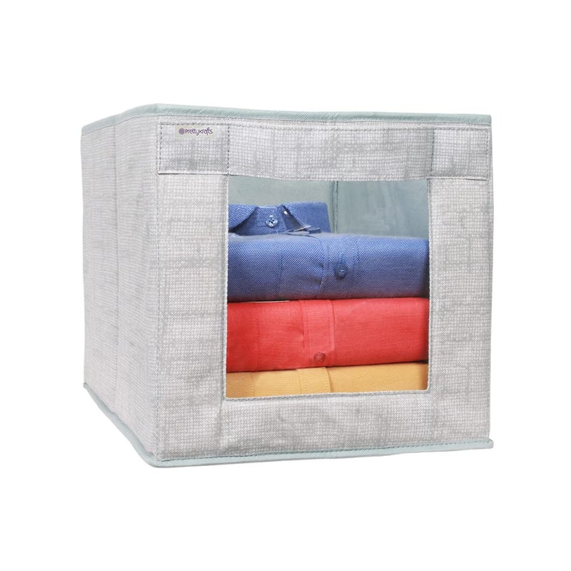 PrettyKrafts PrettyKrafts 3 Pcs Jute Shirt StackerCloth Organizer for StorageCloset Wardrobe Organizer for StorageFoldable Shirt Organizer Cloth Storage Box Grey 25x45x25 cm - Image 5