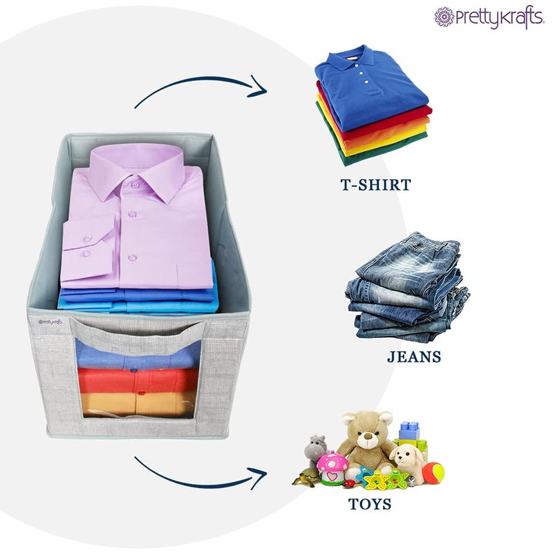 PrettyKrafts PrettyKrafts 3 Pcs Jute Shirt StackerCloth Organizer for StorageCloset Wardrobe Organizer for StorageFoldable Shirt Organizer Cloth Storage Box Grey 25x45x25 cm - Image 2